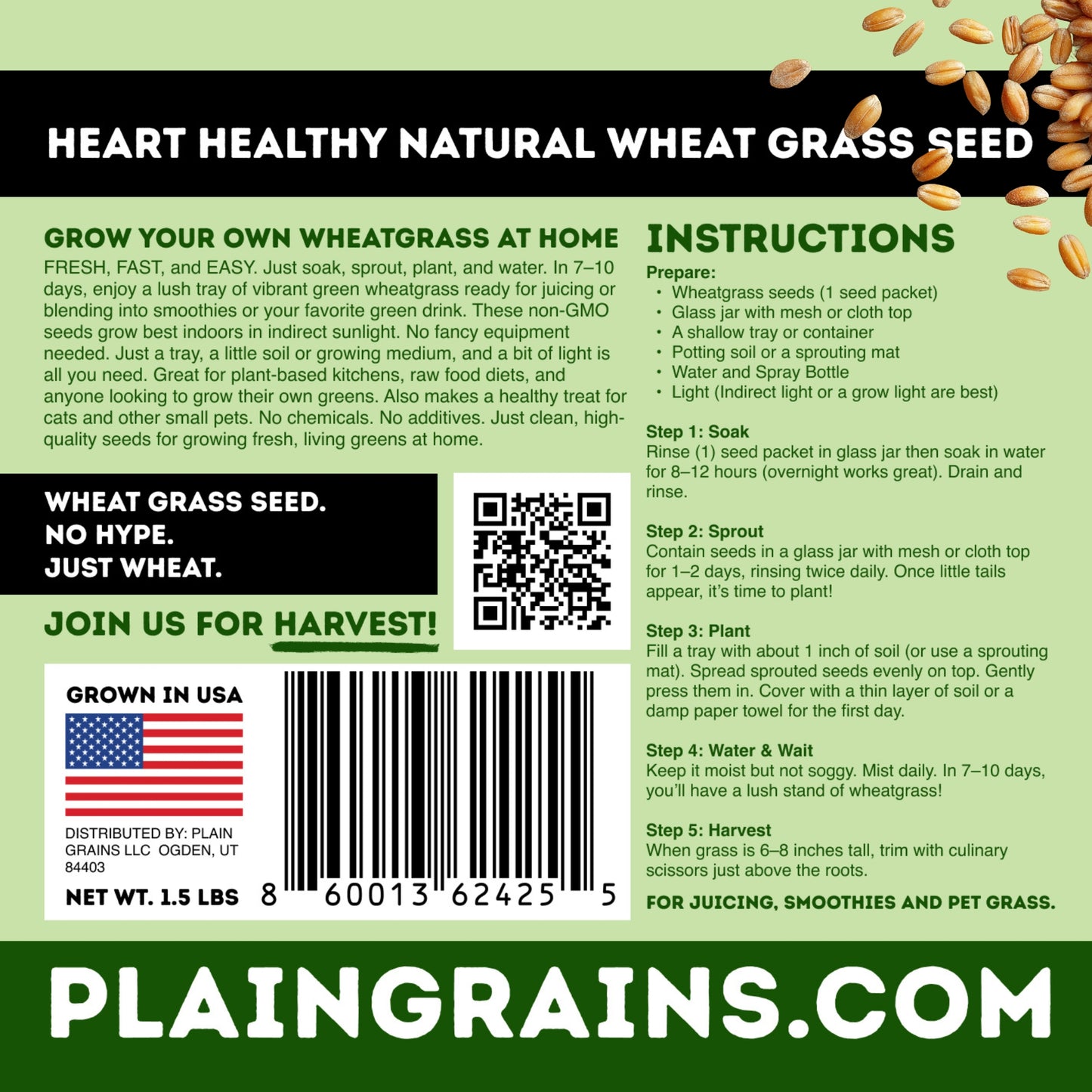 1.5 LB Wheatgrass Seeds - The Natural Way | Single Box w/ 4 Packets