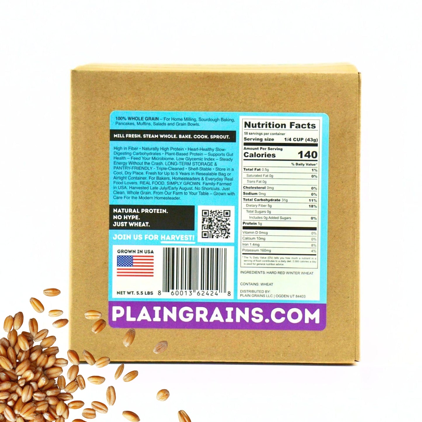 5.5 LB Dry Organic Hard Red Winter Wheat Berries | Single Box