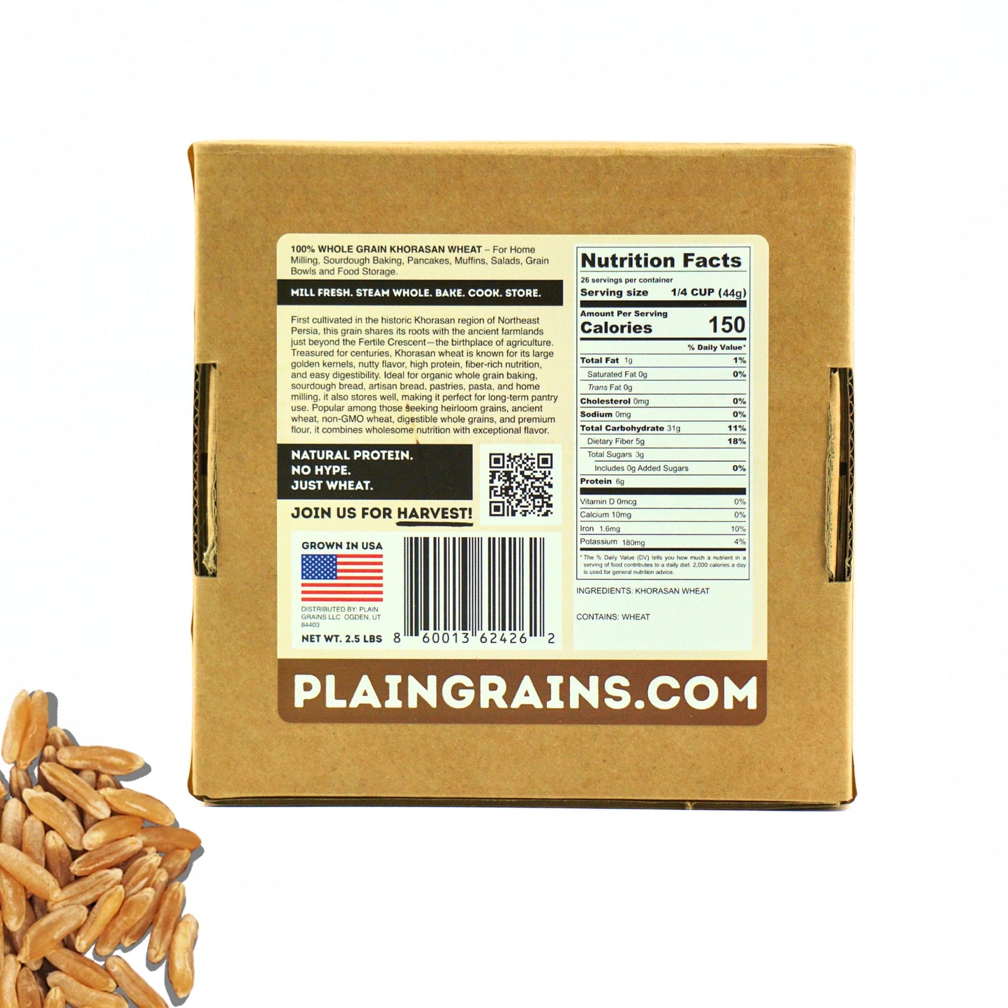 2.5 LB Dry Organic Khorasan Wheat Berries - The Natural Way | Single Box