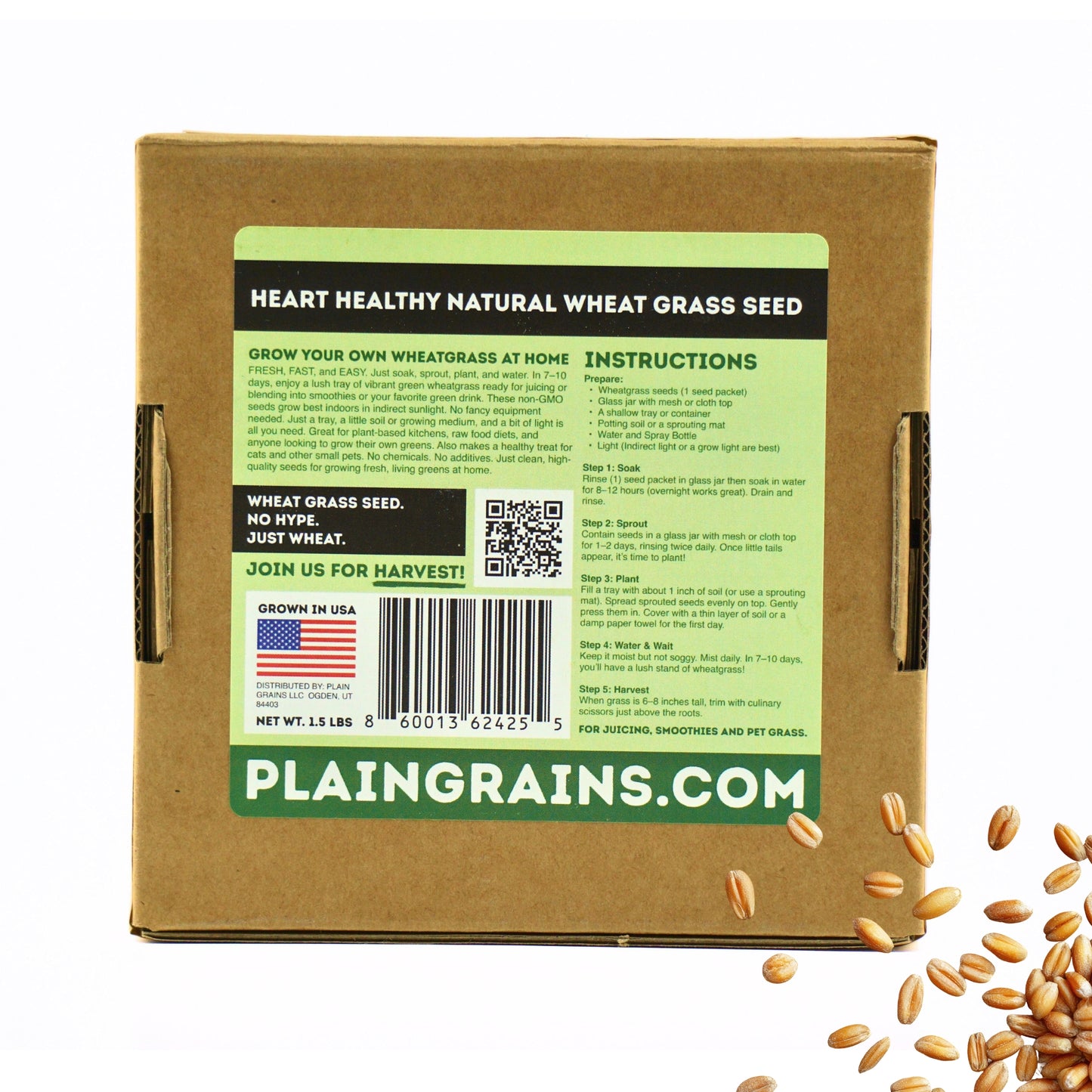 1.5 LB Wheatgrass Seeds - The Natural Way | Single Box w/ 4 Packets