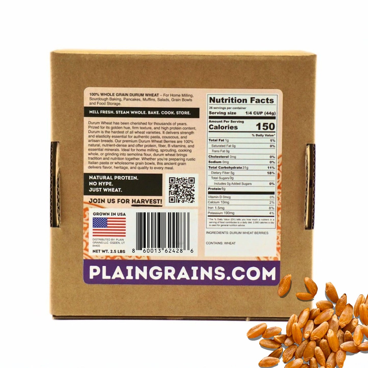 2.5 LB Dry Organic Durum Wheat Berries - The Natural Way | Single Box