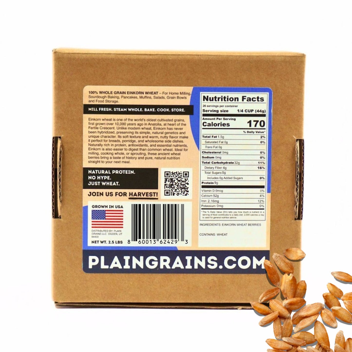 2.5 LB Dry Organic Einkorn Wheat Berries - The Natural Way | Single Box