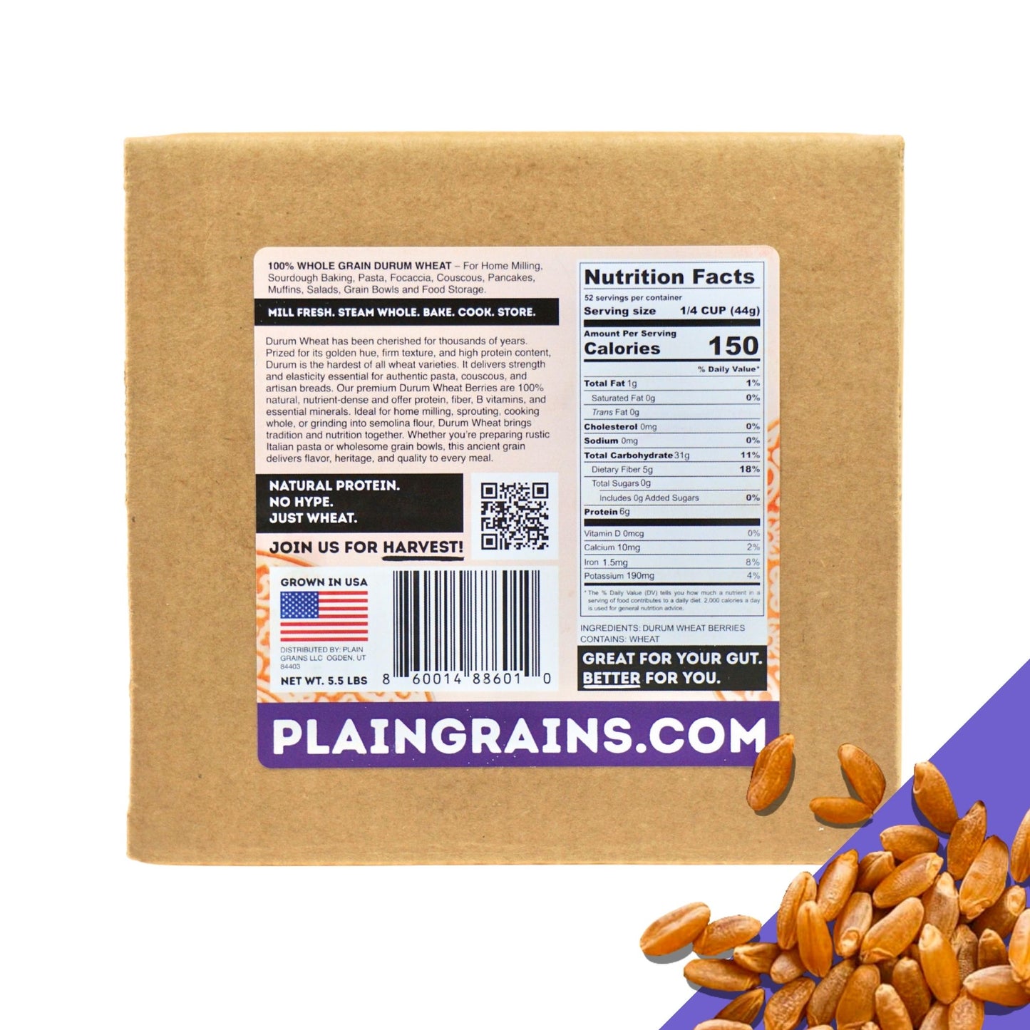 5.5 LB Dry Organic Durum Wheat Berries - The Natural Way | Single Box (Copy)