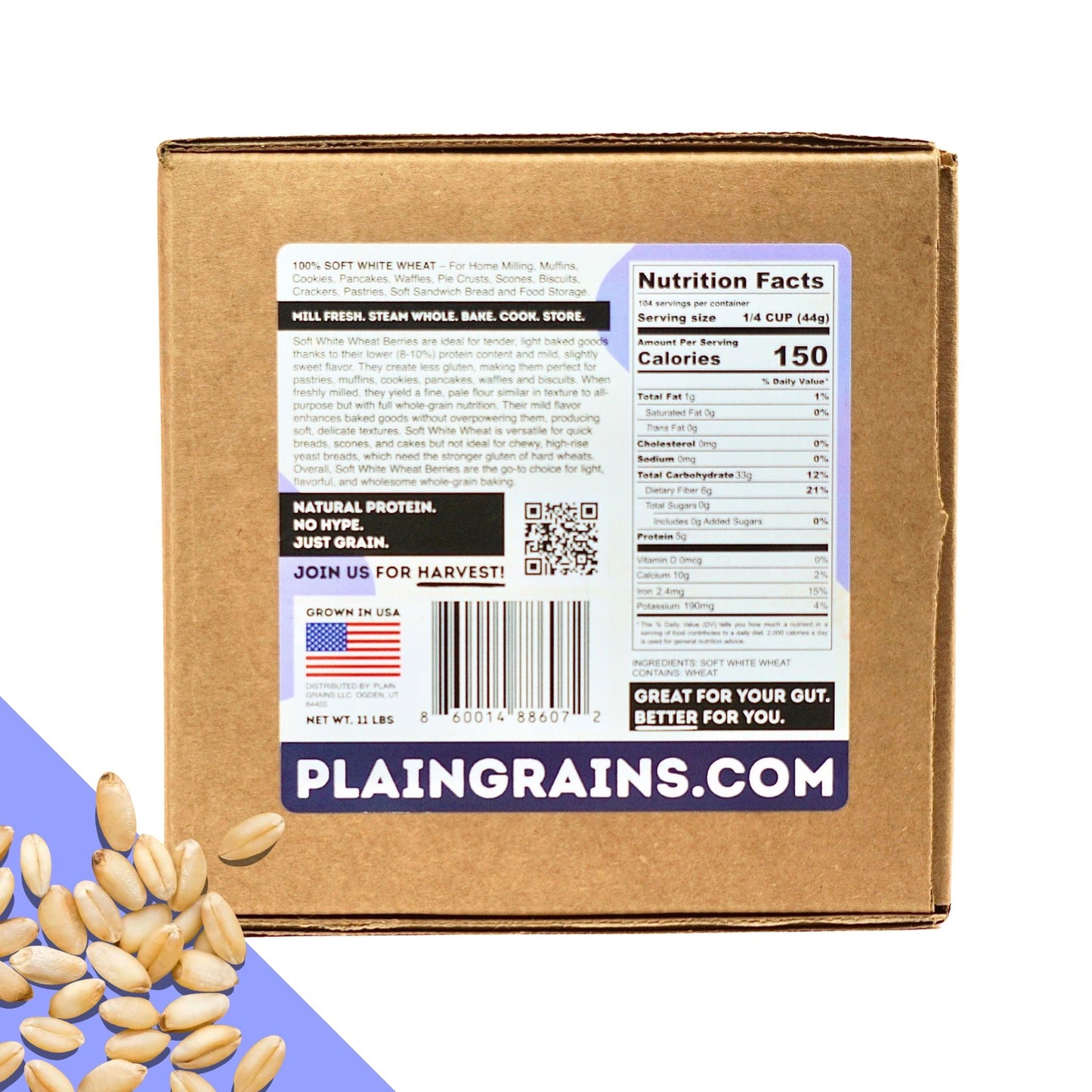 11 LB Dry Organic Soft White Winter Wheat Berries | Single Box
